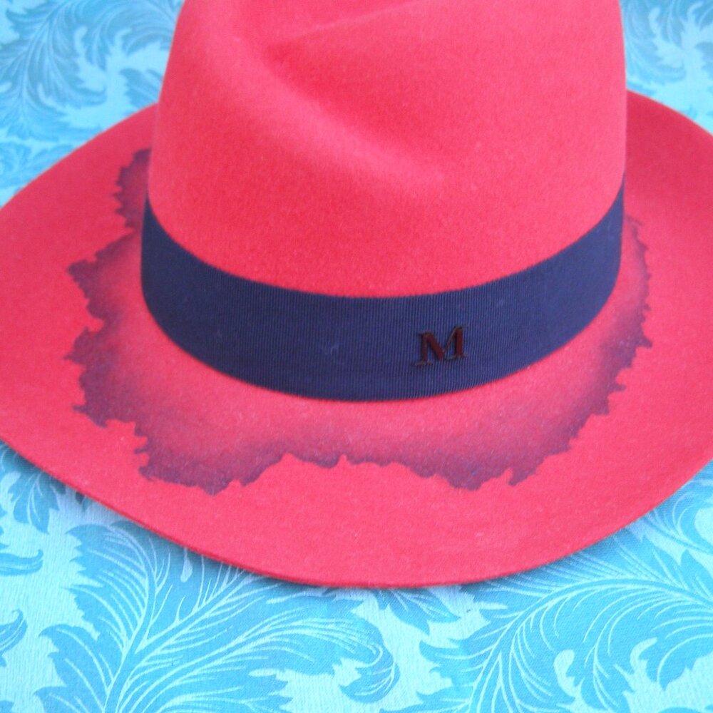 RARE NEW Maison Michel Red/Black Fedora hat size Large Unisex - Picture 2 of 15